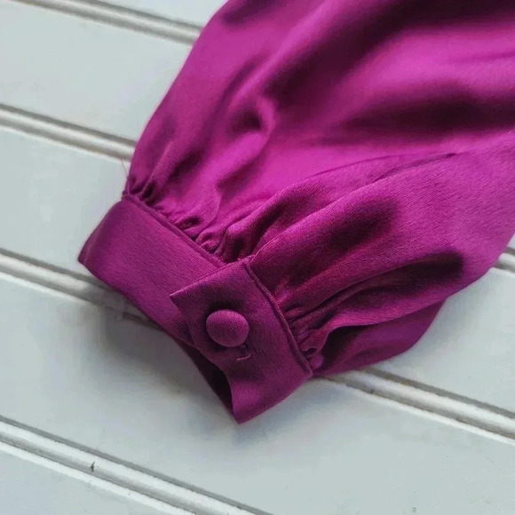 NWT Melonie T Plus Long Sleeve High-Low Fit Flare Dress Satin Mulberry Petite 6P - Picture 10 of 15